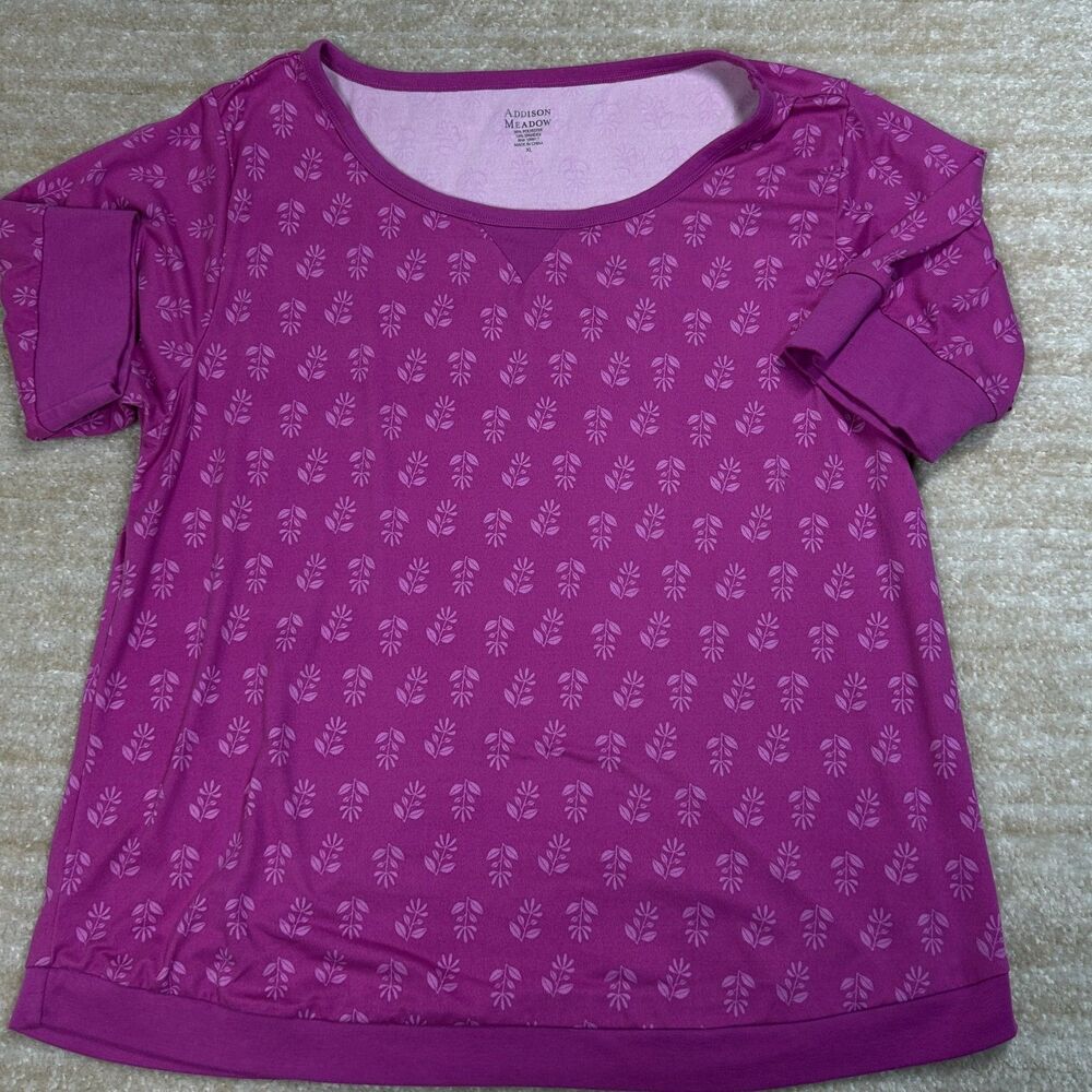Addison Meadow Womens XL Pink Purple Floral Blouse Shirt Stretchy